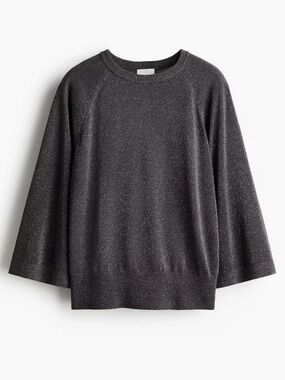 H&M NWT Gray & silver oversized 3/4 sleeve stretchy metallic knit top